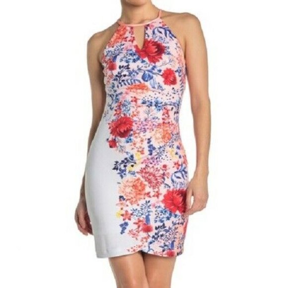 Guess 4 Coral Multi Floral Sheath Dress NWT BD86 - Picture 3 of 4